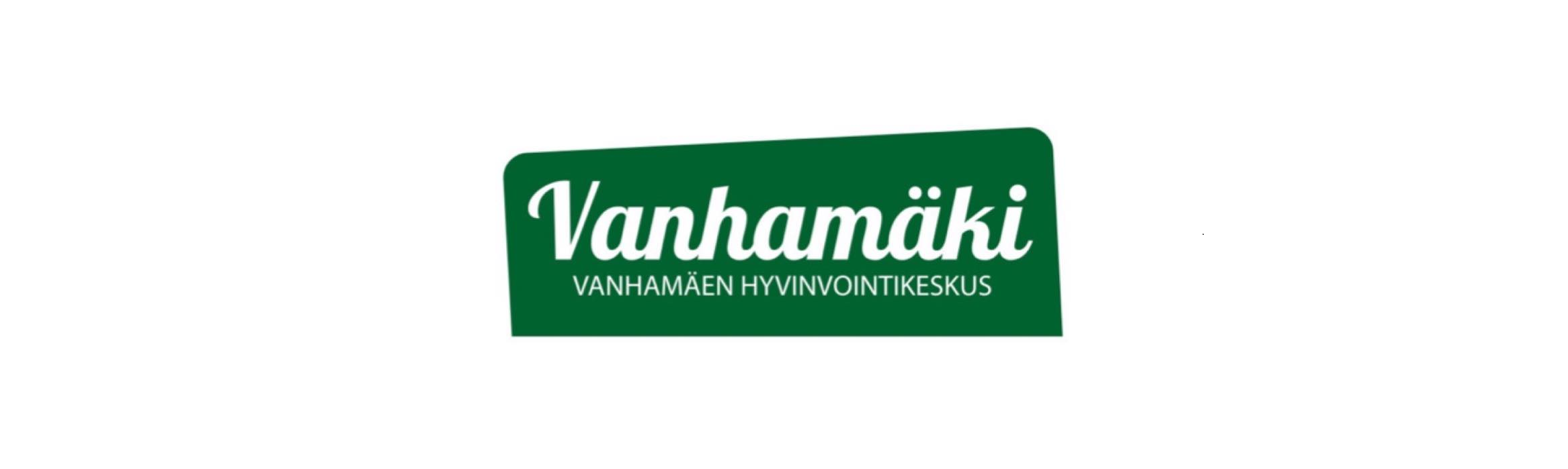 Vanhamäen logo vihreä pohja, valkoinen teksi